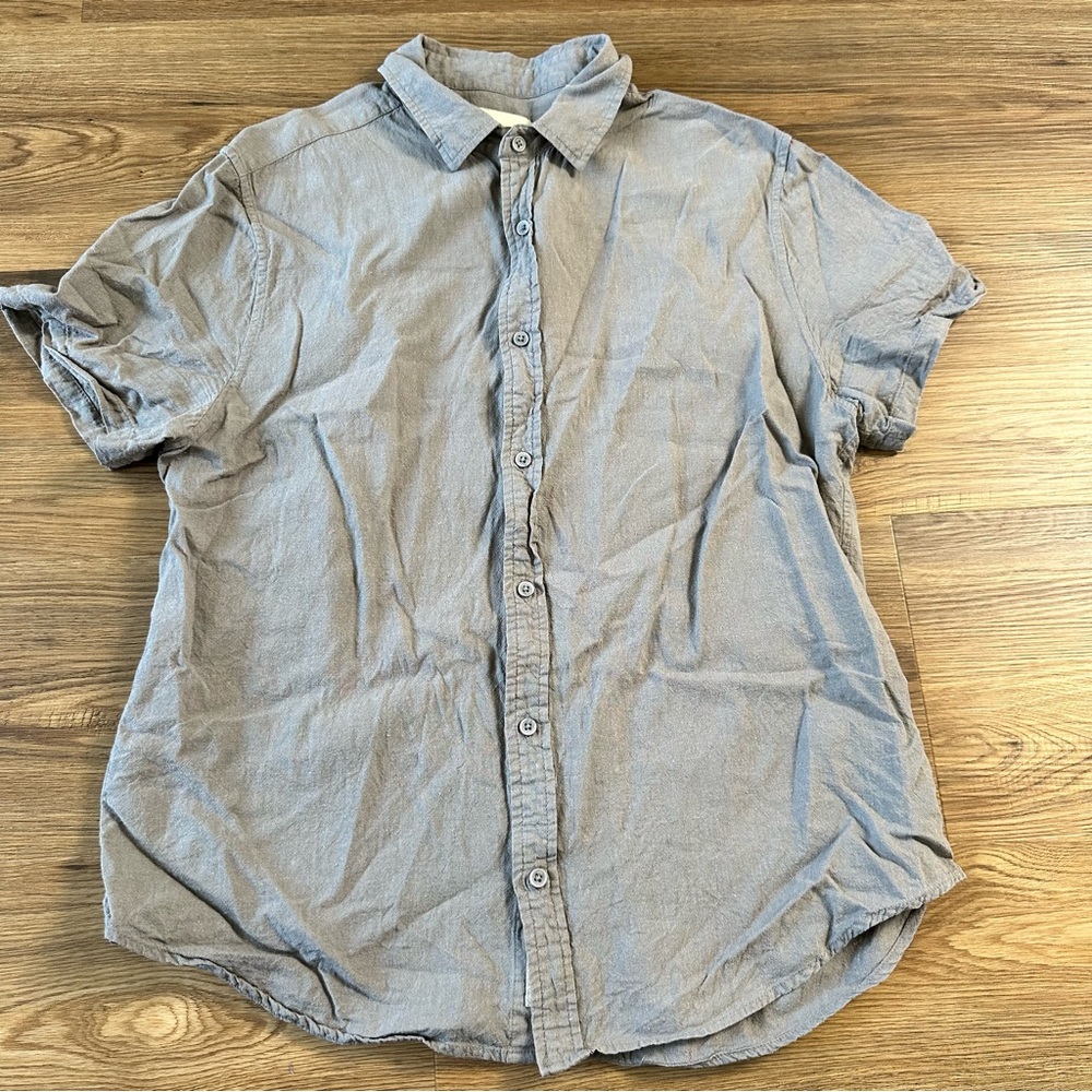 Onia Button Up Shirt Short Sleeve Linen Stretch Gray Coastal Beach Preppy Men XL